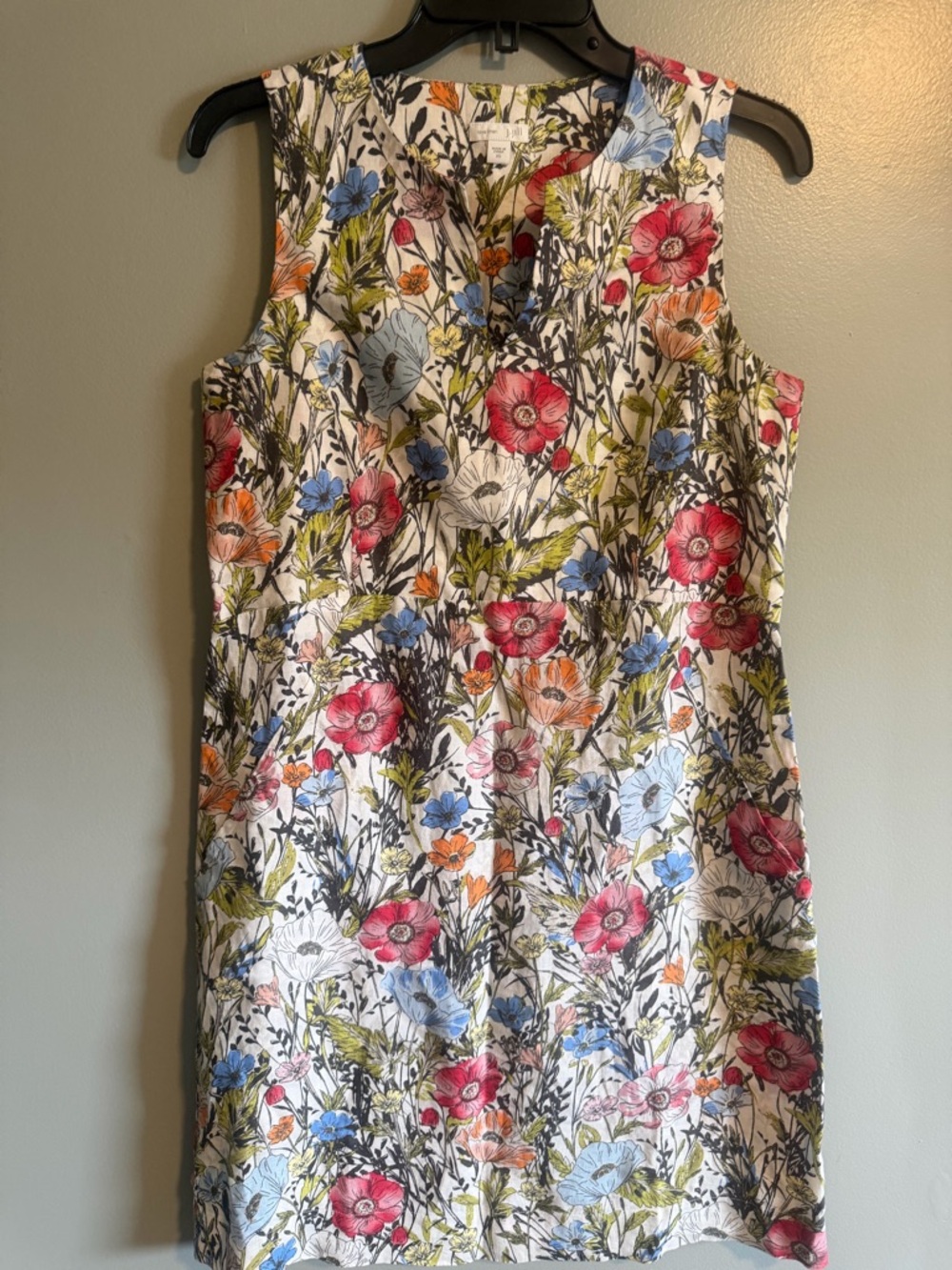 J Jill Floral 100% linen Sleeveless Sheath Dress - Red, Blue & Green Floral XS